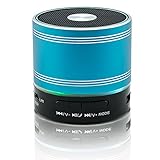Turcom TS-451 Mini Blue Wireless Bluetooth Speaker 360 Degree Sound Enhanced Bass Hands Free 5 Hour Playtime Audio Player, LED Light Strip, and Radio