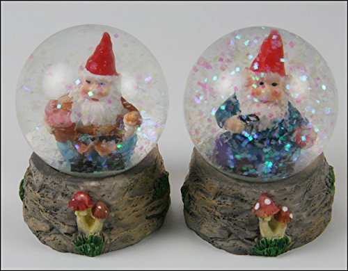 Garden Fairies Miniature Gnomes in Domes - Set of 2 Gnomes in Domes, one eating, one drinking