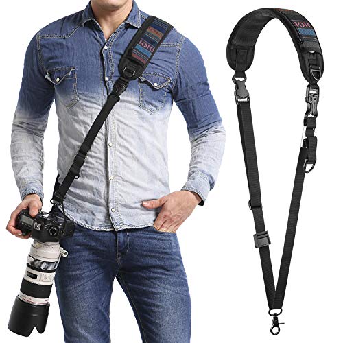waka Camera Neck Strap with Quick Release and Safety Tether, Adjustable Camera Shoulder Sling Strap for Nikon Canon Sony Olympus DSLR Camera - Black (Retro)