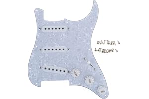 Musiclily SSS Loaded Pickguard Strat Prewired Pickguard with Single Coil Pickups Set for Strat Style Electric Guitar, 4Ply Pearl White