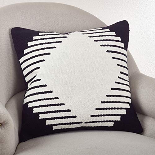 SARO LIFESTYLE Collection Kilim Design Down Filled Throw Pillow, 20", Black/Whi…