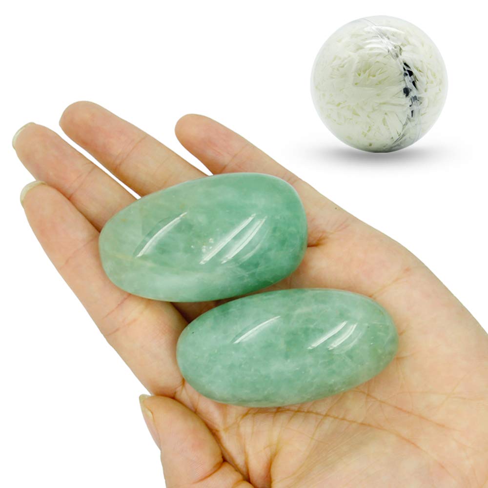 Green Strawberry Quartz Palm Stones – 2 Pcs Natural Polished Crystal Worry Stones, Smooth Oval Pocket Minerals for Collection & Decoration