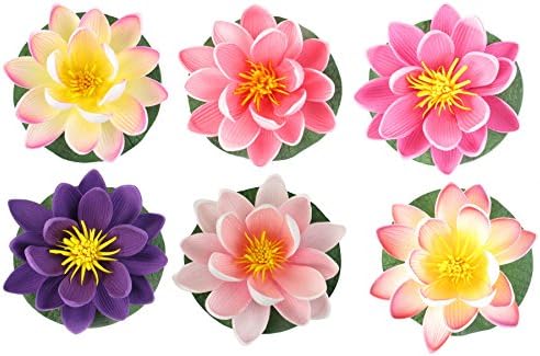 TropicaZona Small Floating Foam Lotus/Water Lilies, Assorted Cool Colors, A Set of 6, for Small Water Feature, 3.25" x 3.25" x 2" (Each)