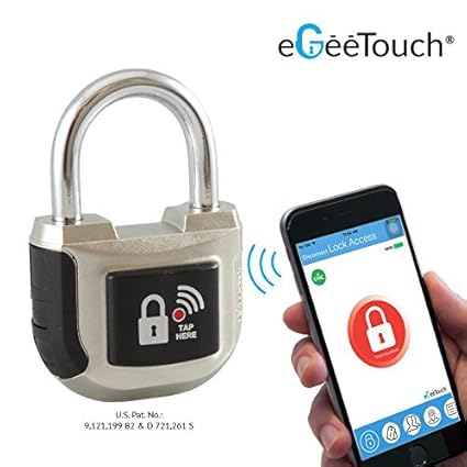 eGeeTouch Intelligentes Vorhängeschloss, 2. Generation, mit patentierten Dual-Bluetooth + NFC-Technologien für Smartphones & 