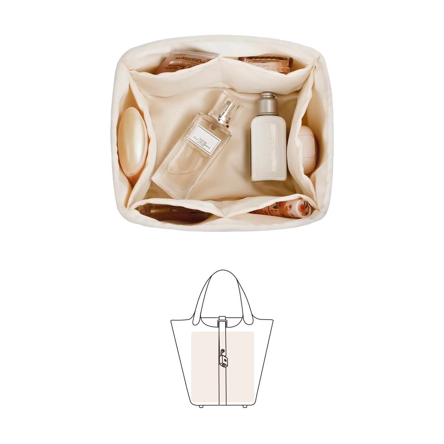 Photo 1 of KINGS IN BAG Picotin 22 Bag Insert, Purse Organizer Insert Compatible with Hermes Picotin Bag, Lightweight and Soft Touch Bag-in-bag with Silky Satin (Craie, Picotin22)