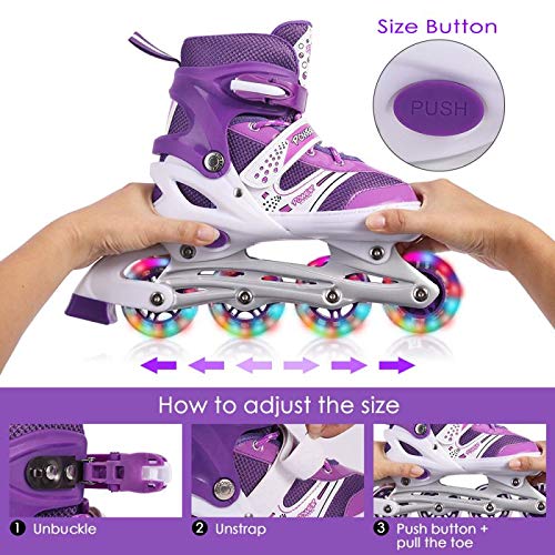 Adjustable Inline Skates for Kids， Outdoor Roller Skates with Full Light Up LED Wheels, Safe and