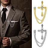 AISme Men's Rhinestone Cross Chain Brooch Lapel Pin Shirt Suit Wedding Accessory Gift