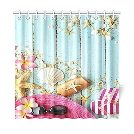 Summer Starfish Flip Flop On Beach Waterproof Bathroom Decor Fabric Shower Curtain Polyester 72 X 72 Inches Amazon In Home Kitchen
