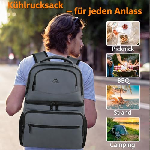 MATEIN Cooling Backpack 34 L, 40 Cans Cooler Backpack Large Cool Bag Backpack Thermal for Men Women, Double Layer Leak-proof Cool Backpack, Cool Backpack for Picnic, Beach, Camping, Grey