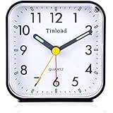 Tinload Small Battery Operated Analog Alarm Clock Silent Non Ticking, Ascending Beep Sounds, Snooze,Light Functions, Easy Set(Black)