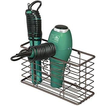 mDesign Farmhouse Metal Wire Bathroom Wall Mount Hair Care & Styling Tool Organizer Storage Basket for Hair Dryer, Flat Iron, Curling Wand, Hair Straightener, Brushes - Holds Hot Tools - Bronze