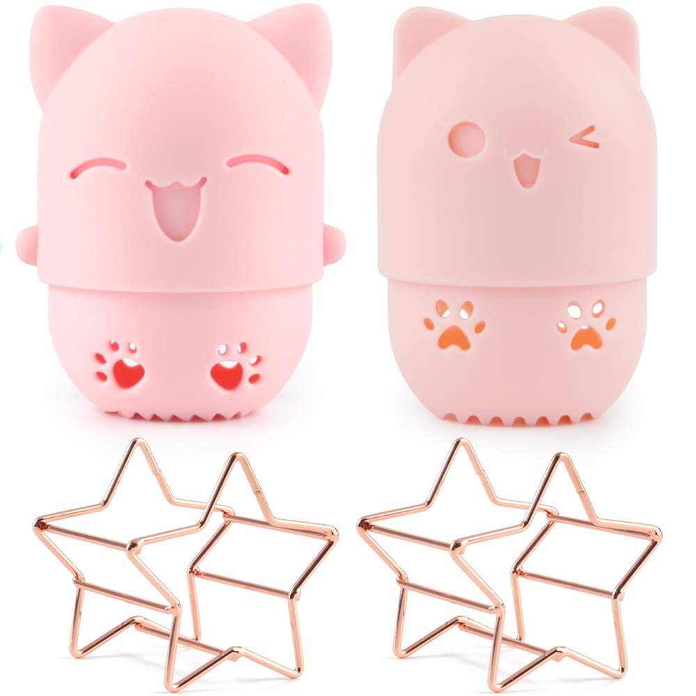 Ozazuco Beauty Sponge Blender Container/2 Beauty Sponge Travel Case and 2 Makeup Sponge Drying Holder/Cute Cat Silicone Makeup Sponge Travel Carrying Case/Beauty Sponge Holder Dry Rack Easy To Carry