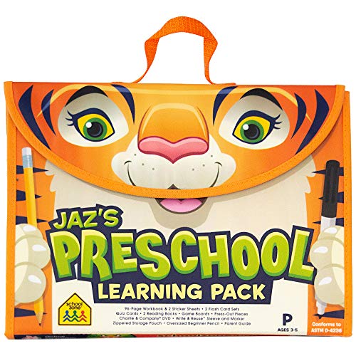 School Zone Jaz's Preschool Learning Pack: Pre-K, Workbooks, Flash Cards, Early Reading Books, Math, Write & Reuse, Carrying Case, Pencil & Wipe-Clean Marker