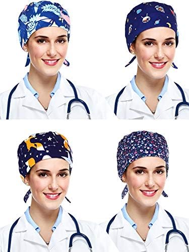 4 Pieces Scrub Cap Bouffant Turban Cap 