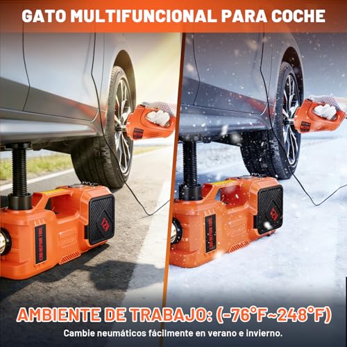 KVOZEN Gato Eléctrico 3 en 1 Hidráulico 5 Toneladas | Inflador Digital, Llave de Impacto 480NM, Kit de Emergencia, Luz LED, Para SUV