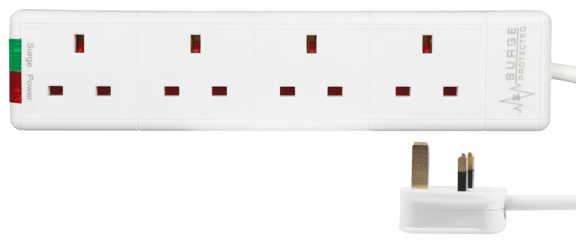 PRO ELEC PELB1685 – 4‑Gang Surge‑Protected Extension Lead, 2 m, White