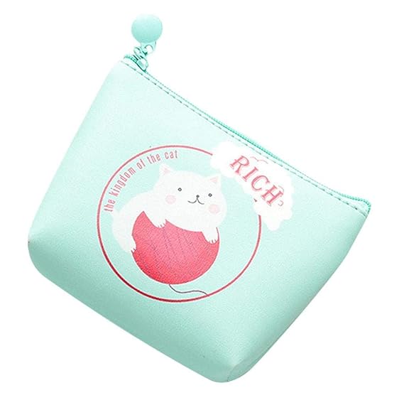 Kleine Geldbörse Damen Mädchen Geldbeutel Klein Handtasche Portemonnaie mit Reißverschluss Cartoon Katze Drucken Coin Taschen