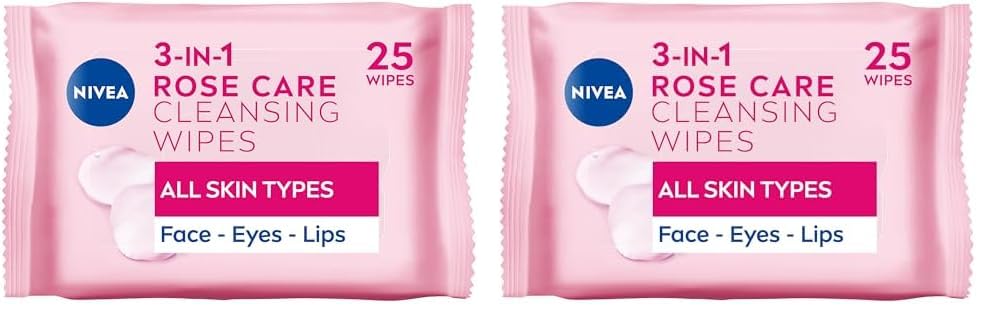 NIVEA Biodegradable Rose Care Cleansing Wipes (50 sheets), Biodegradable Wipes Made with 100% Renewable Plant Fibres, Makeup Wipes with Organic Rose Water (Pack of 2)