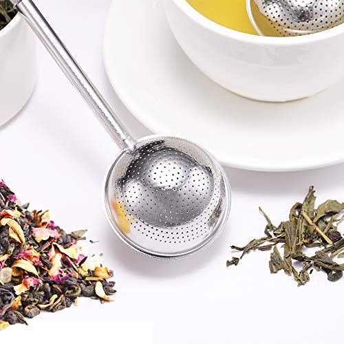 Senbowe 2 Pack FDA Approved Stainless Steel Tea Infuser Filters Strainer Steeper with Upgrade Fine Mesh Filters and Spring Handle for Hanging on Teapots, Mugs, Cups to steep Loose Leaf Tea and Coffee