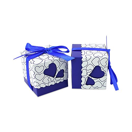 Zhi Jin 50Pcs Sweet Hollow Heart Wedding Candy Boxes Chocolate Gift Bonbonniere Box Party Birthday Decorative Baby Shower Royal Blue