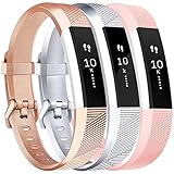 Vancle Bands Replacement for Fitbit Alta HR and Fitbit Alta (3 Pack), Newest Sport Replacement Wristbands with Secure Metal Buckle for Fitbit Alta HR/Fitbit Alta (Rose-Gold Silver Pink, Small)