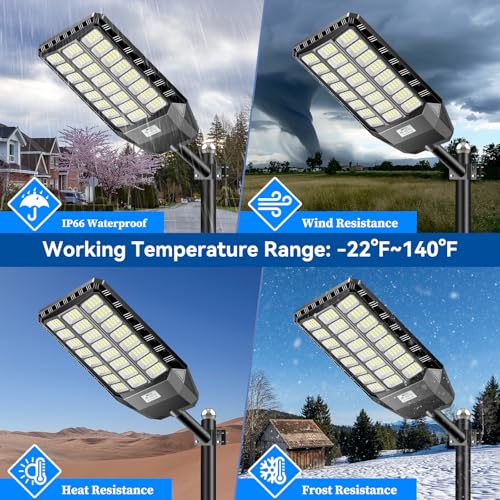Adewalk 2000 W Outdoor LED Solar Street Light with Remote Control, IP66 Waterproof Solar Street Light with Motion Sensor, 6500 K Super Bright Outdoor Solar Garden Lights for Garage Road