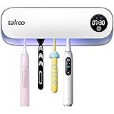 Takoo Toothbrush Cleaner, 4 Slots Wall Mounted Toothbrush Holder for Bathroom, Smart Hot Air Drying Technology, Rechargeable Smart Home Gadget