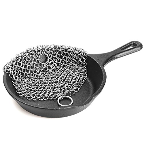 LauKingdom Cast Iron Cleaner, 7"x7" Stainless Steel Cast Iron Cleaner 316L Chainmail Scrubber for Cast Iron Pan,  Round