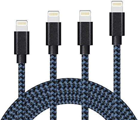 DEEPCOMP iPhone Charger 4Pack 3 6 6 10 Foot Extra Long Nylon Braided 8 Pin Lightning Cable USB Charger Cord Compatible with iPhone 7/ 7 Plus/6/6s/6 plus/6s plus/ 5s/5c,iPad, iPod (Blue)