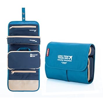 Techsun Mart Polyester Folding Long Term Travel Bag Detachable Wash Shower Bag Cosmetic Make Up Case (Multicolor)