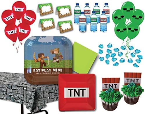 Miner Themed Birthday Party Supply Pack for 14 Guests by Pixel Fun