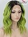 K'ryssma Ombre Green Lace Front Wigs Short Bob Synthetic Wigs with Dark Roots Wavy Lace Wig for Women