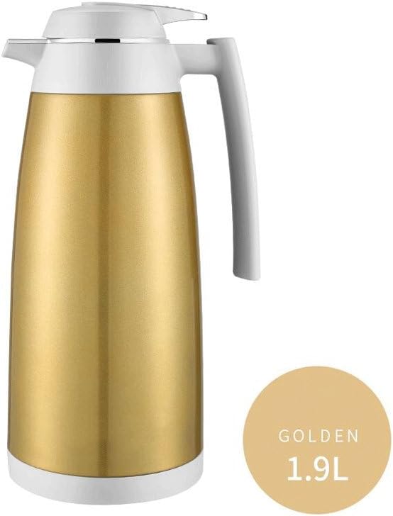 Drink Flasks Home 304 Stainless Steel Hot Water Bottle Heat Preservation High Capacity Insulation Pots Kitchen Restaurant Bedroom Warm Pot Kettle Glass Liner 1.9L (Color : Gold)