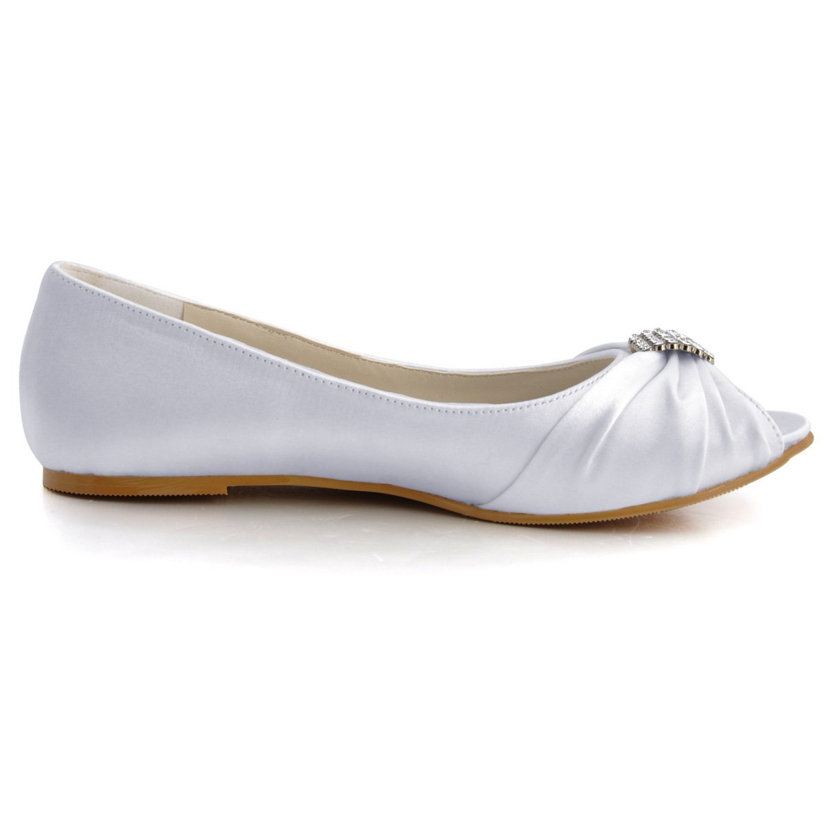 ELEGANTPARK Women Peep Toe Rhinestones Comfort Flats Pleated Satin Wedding Bridal Shoes - Image 4