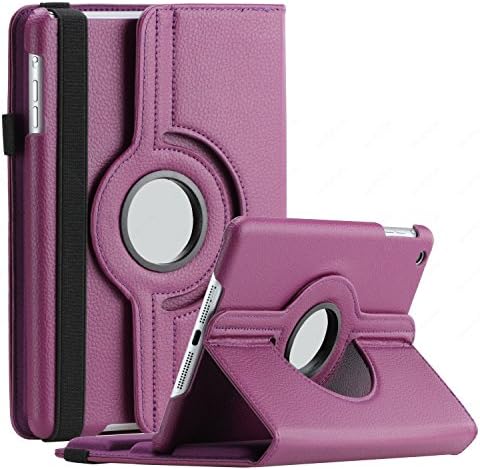 SAVEICON iPad Mini / iPad Mini 2 / iPad Mini 3 Case - Purple PU Leather Case 360 Degree Swivel Rotating Magnetic Folio Case Cover Stand for Apple iPad Mini 7.9'' Tablet with Sleep and Wake Function