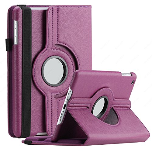 SAVEICON iPad Mini / iPad Mini 2 / iPad Mini 3 Case - Purple PU Leather Case 360 Degree Swivel Rotating Magnetic Folio Case Cover Stand for Apple iPad Mini 7.9'' Tablet with Sleep and Wake Function