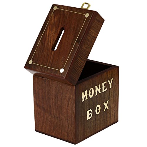 SKAVIJ Ideas Handcrafted Wooden Banks Piggy Vintage Coin Trunk Safe Money Box Brass Inlay Wooden Box Handmade Vintage - 5 Inch - Thumbnail 2