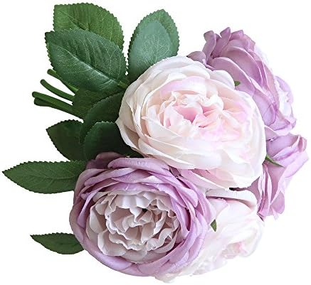 Yattafasion Artificial Fake Rose Silk Flowers 5 Flower Head Leaf for Bridal Bouquet Wedding Party Home Garden Flowers Decor