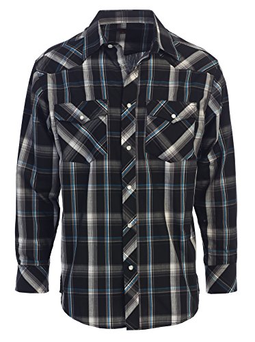Studio 10 By Gioberti Menâ€™s Western Plaid Long Sleeve Shirt, Black / Gray, X Large