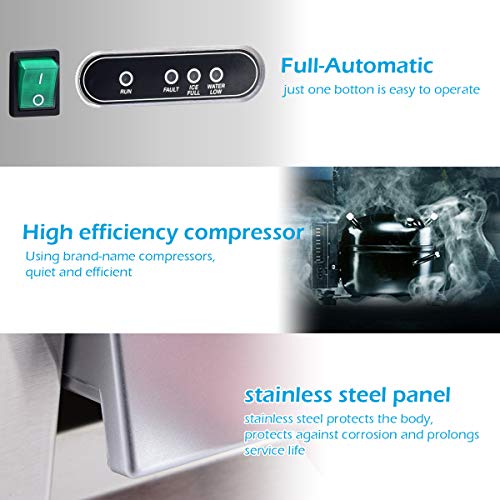 Costzon Commercial Ice Maker, Freestanding Portable Stainless Steel Ice Maker, Under Counter Ice