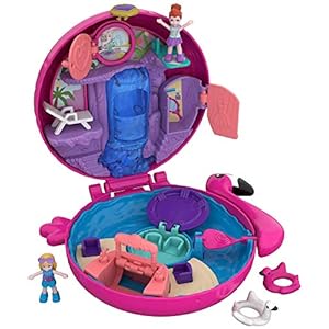 Polly Pocket Pocket World Flamingo Floatie Compact with Water Area, Hot Tub, Waterfall, Micro Polly and Shani Dolls…
