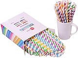 Disposable Biodegradable Paper Party Straws - 300 Pack Premium Bulk Eco Friendly Striped Straws 6 Different Colors For Juices, Shakes, Smoothies, Party Supplies, Decoration, Birthday Party
