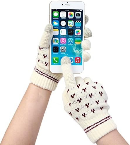 Stylebiz Snow Women Touch Screen Gloves Texting Wool Knitted for Smartphone (White)