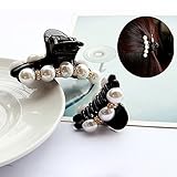 AKOAK 2 Pcs/Lot Crystal Pearl Hair Clip Black Claw Clip for Women/Baby Party Festival Rhinestone Hairpin