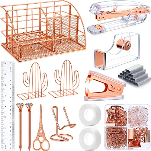 Rose Gold Office Supplies Set Include Multifunctional Desk Organizer