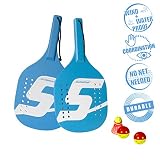 Speedminton Light Wooden Beach Paddle 2 Player Set - Incl. 2 Balls & 1 Original Fun Speeder Birdie - Perfect Alternative to Smashball & Beach Tennis