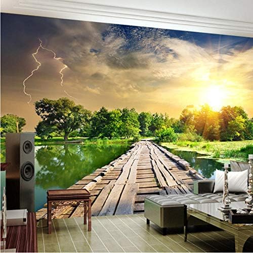 3D Wallpaper Classic Wood Bridge River Sunset Forest Nature Landscape 3D Wall Mural Living Room TV Backdrop Home Decor Frescoes 300x200cm
