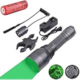 WindFire S10 300 Yards 650 Lumen 3pcs Green LED Hunting Tactical Flashlight Long Range Hog Predator Varmint Green Hunting Gear Kit with Scope Mount, Pressure Switch, Rechargeable Battery and Charger