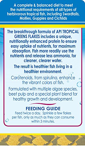 API TROPICAL GREENS FLAKES Tropical Fish Greens Flakes Fish Food 2.1-Ounce Container