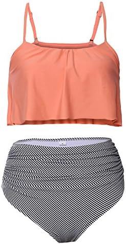 Women Two Piece Swimwear Of Shoulder Straps Ruched Bikini Swimsuit(US 4-6=Tag size M)